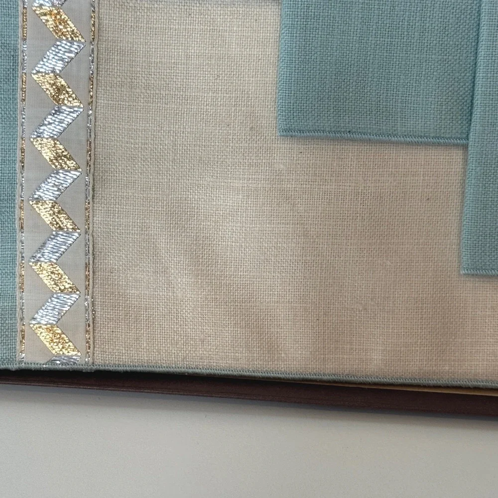 MODERN LIVING Vtg MCM Linen Napkins Placemats Set‎ of 4 Nib But Dirty Teal Cream
